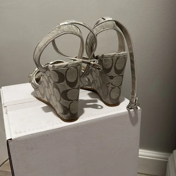 Coach Silver Gray Signature Wedge Sandals - Picture 3 of 3